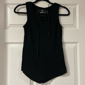 Poof lace up neck tank top